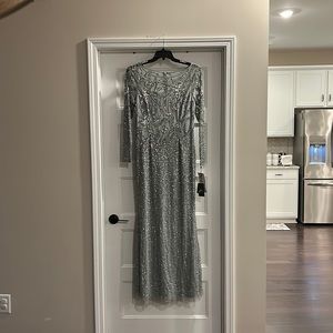 Beautiful dove grey formal gown by Adrianna Papell